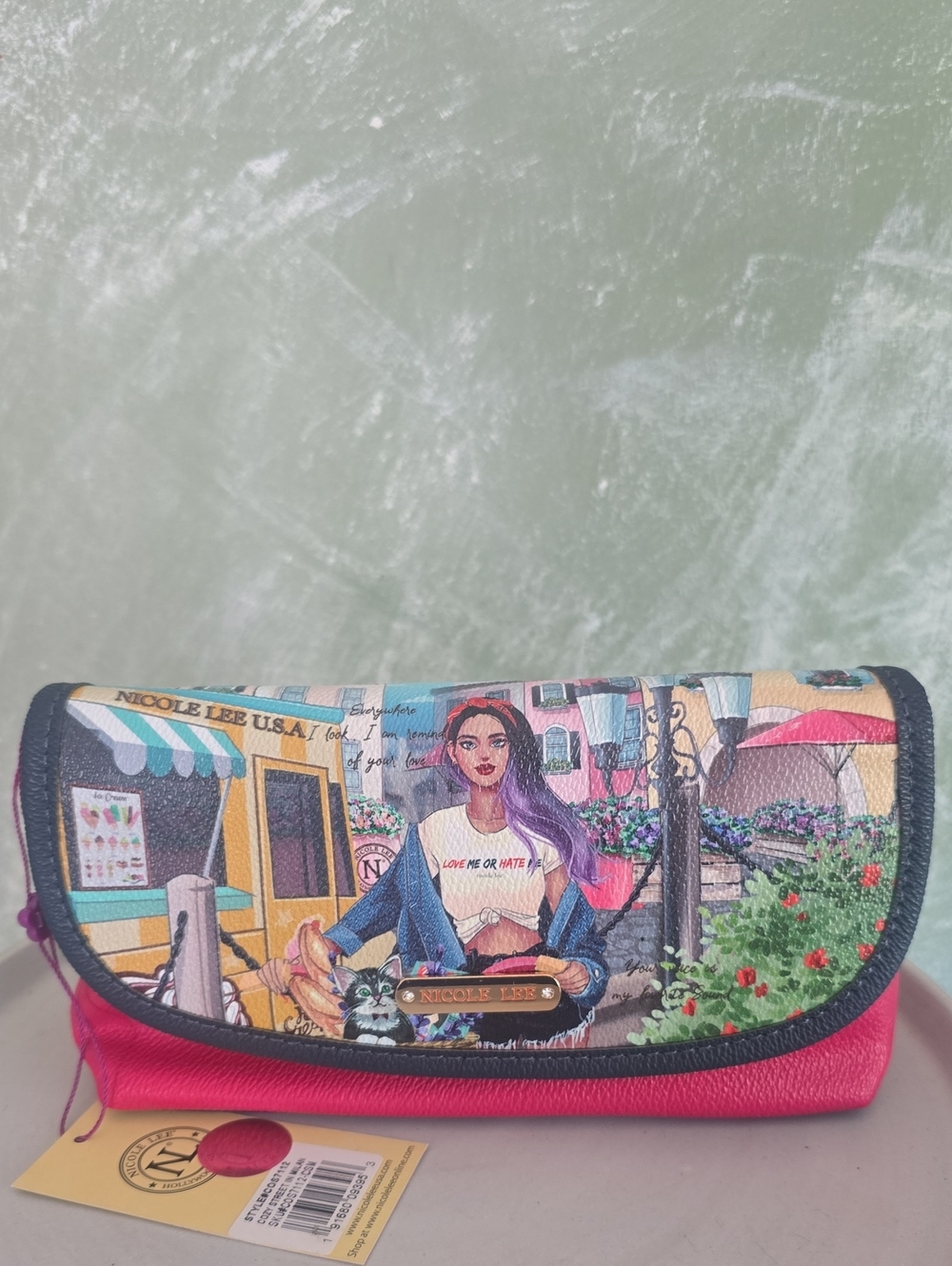 Nicole Lee Pink Cozy Street In Milan Foldover Wallet/Cosmetic Bag/Clutch New